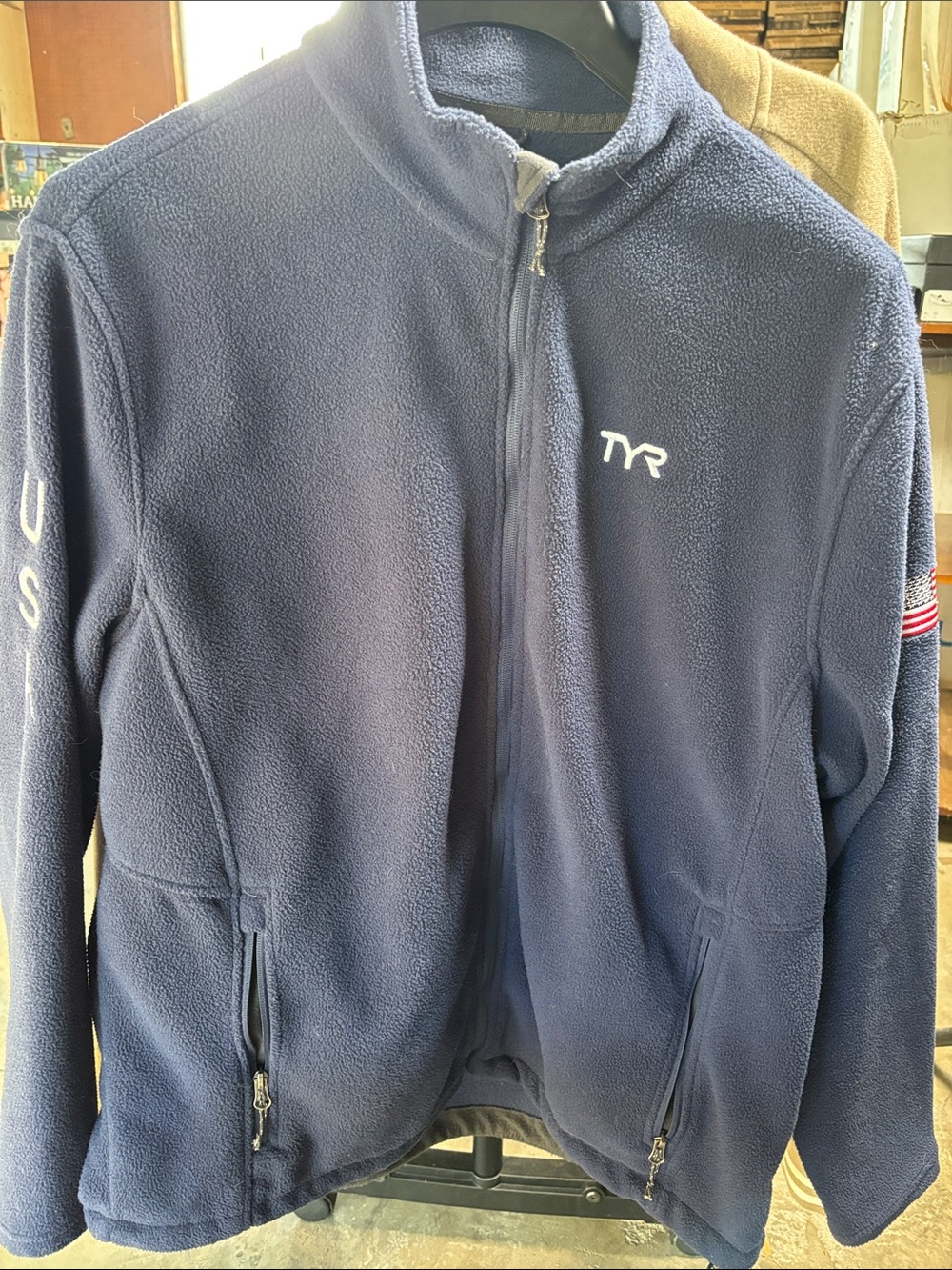 TYR Men's Navy Full-Zip Fleece Jacket with USA Sleeve Detail